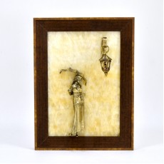 Картина-панно "Девушка с зонтом" без подсветки на натуральном камне из оникса